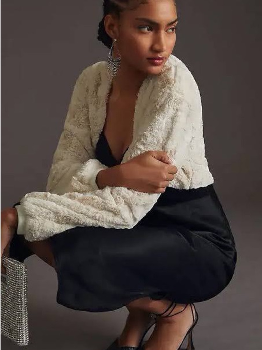 Anthropologie Maeve Cream Faux-Fur Shrug